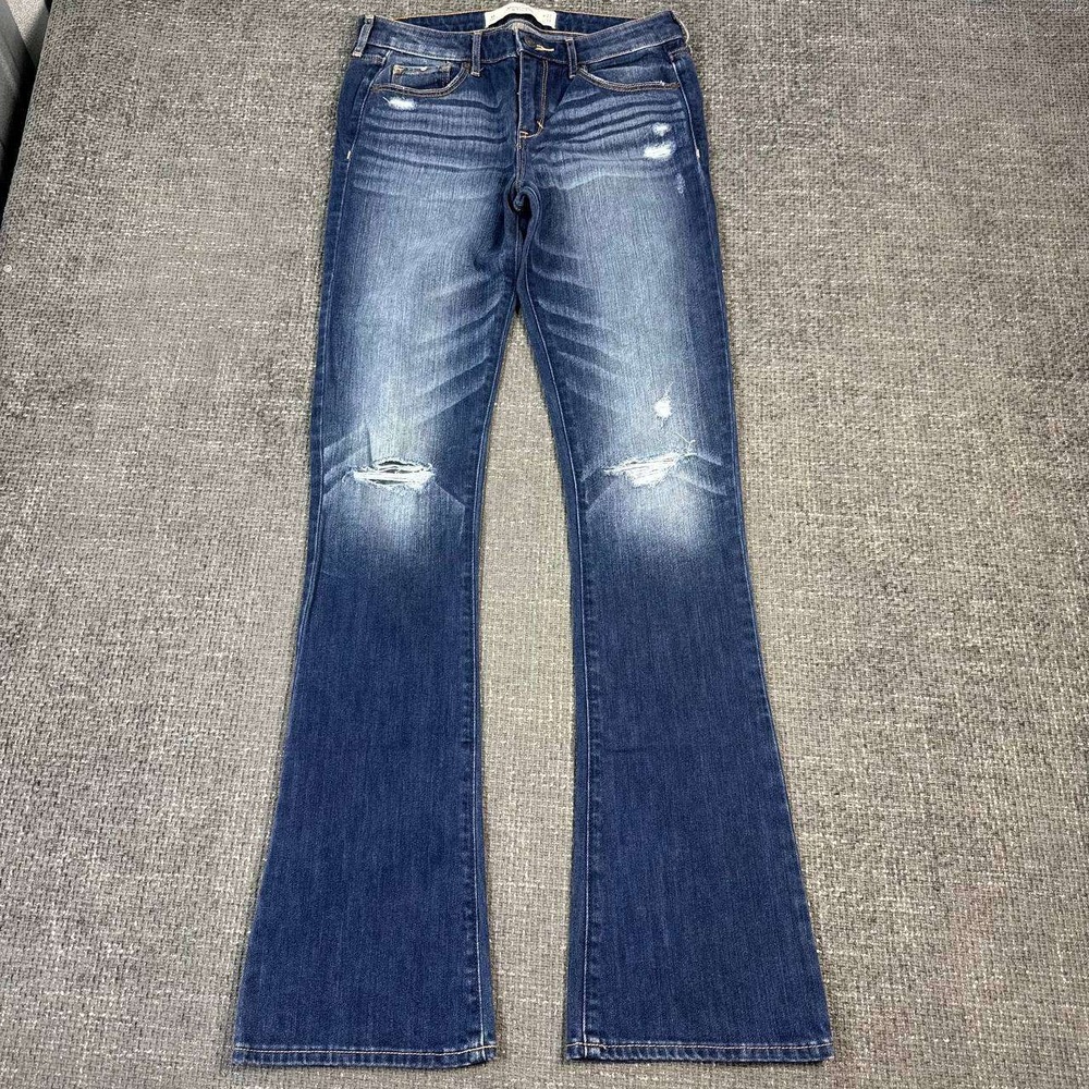 Abercrombie & Fitch Flare Jeans Womens 4R 27x33 Dark Wash Distressed Y2K Denim
